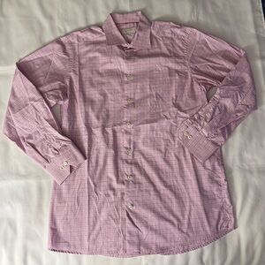 Eton Contemporary Pink Checkerboard Pattern Long Sleeve Button Down Shirt